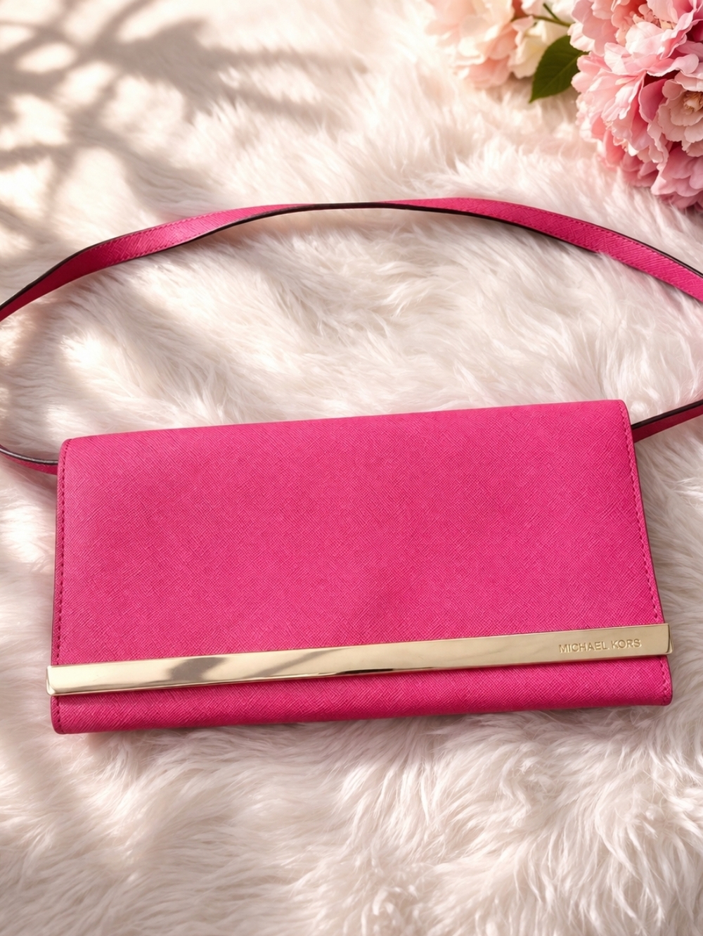 Michael Kors Pink Leather Crossbody Clutch